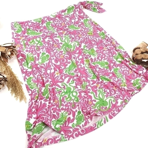 Lilly Pulitzer Pink Green Crabby Octopus Vicose Blend Stretchy Skirt Sz … - Picture 12 of 14